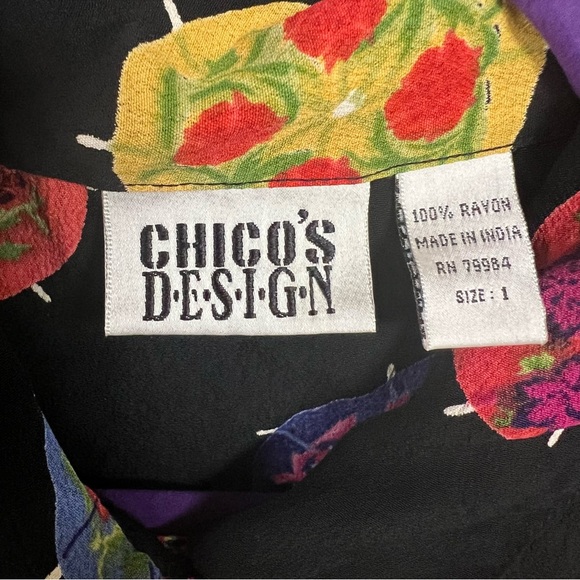 Chico’s Design women’s vintage paper parasols black raylon button up - Picture 5 of 5